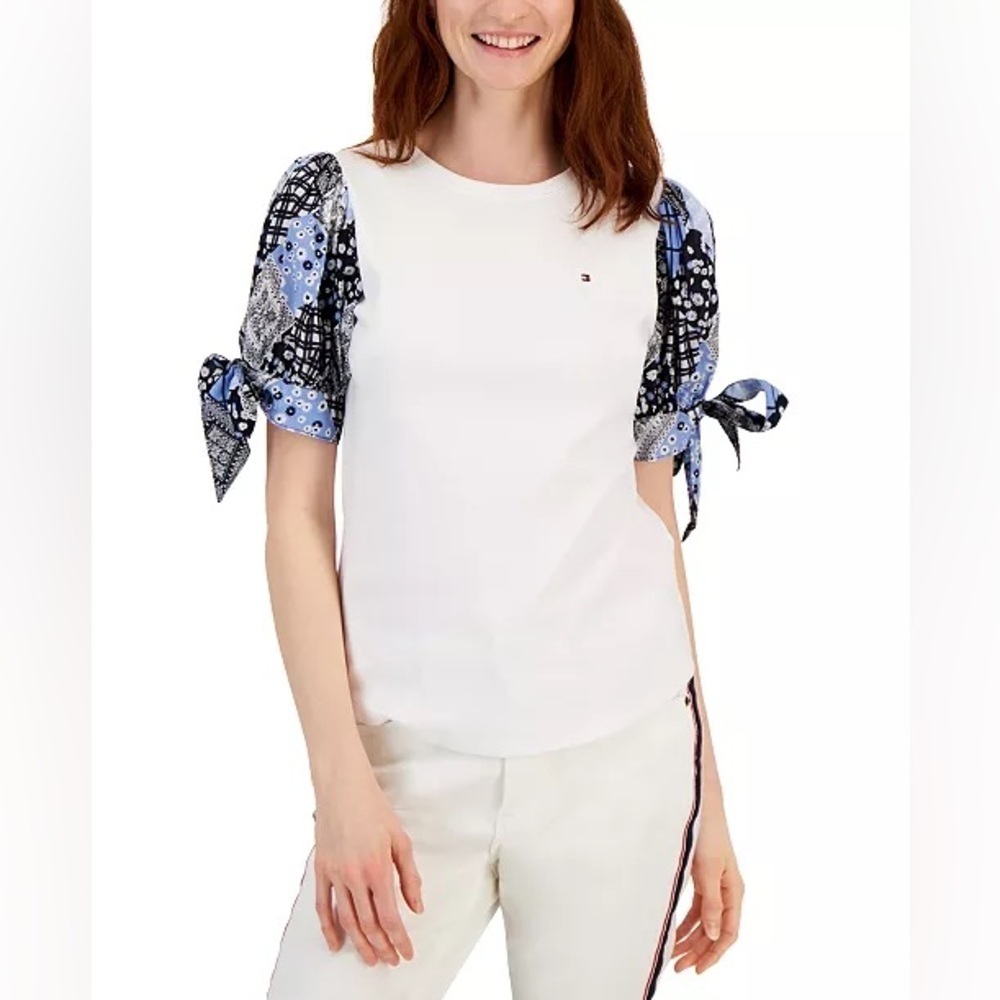 Tommy Hilfiger
Women's Cotton Mixed-Media Tie-Sleeve Top